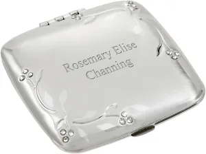 THINGS REMEMBERED Engraved Silver Leaves and Vines Compact Makeup Mirror (Free Customization)
