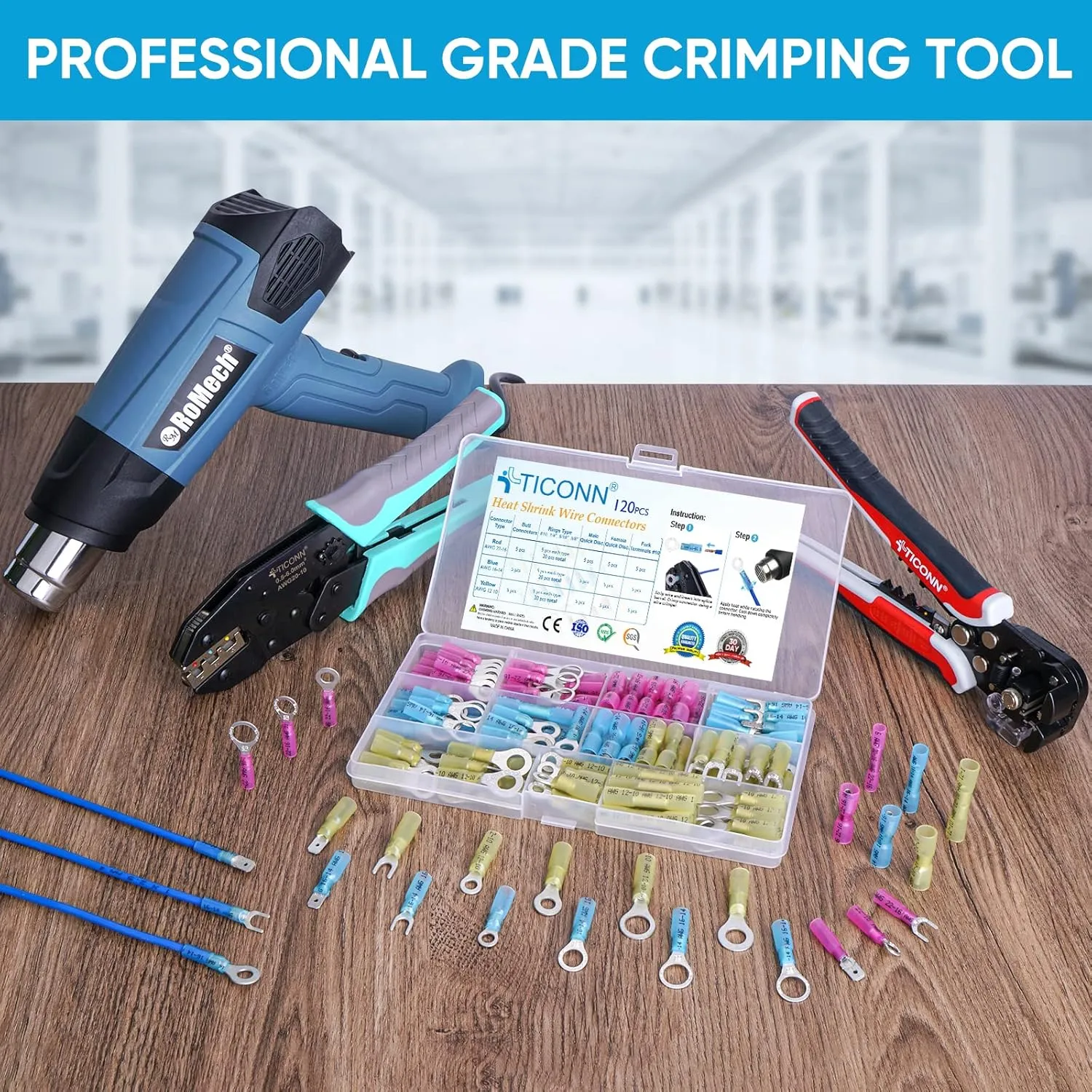 TICONN 400Pcs Heat Shrink Wire Connectors, Waterproof Automotive Marine Electrical Terminals Kit, Crimp Connector Assortment, Ring Fork Spade Butt Splices
