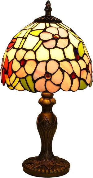Tiffany Small Table Lamp 3 Color Temperatures Plum Blossom Flower Stained Glass Table Lamps for Living Room Bedroom Bedside Nightstand Home Office Desk Light W/LED Bulb 8X8X15Inch