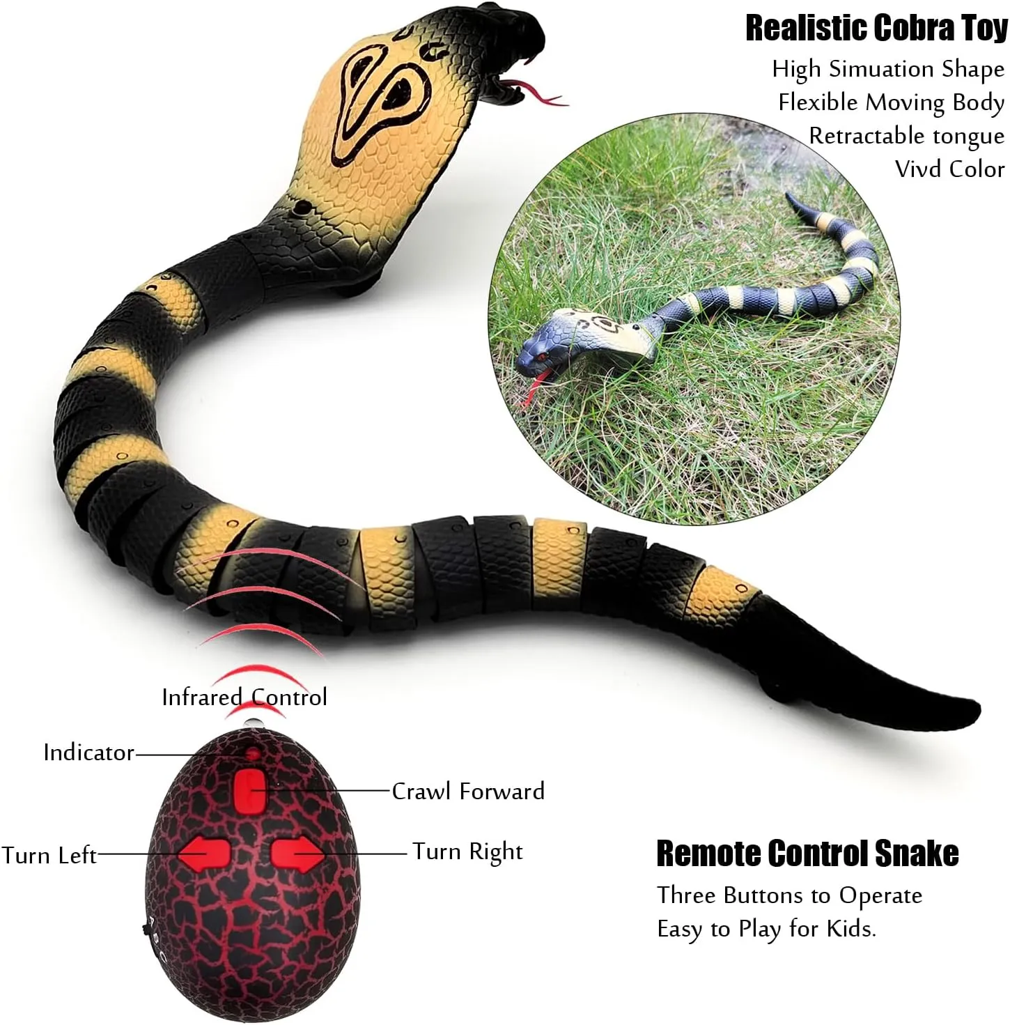 Tipmant RC Snake IR Remote Control Cobra Electric Fake Realistic Animal Crawling Vehicle Scary Trick Kids Halloween Christmas Prank Toys Birthday Gifts (Grey)