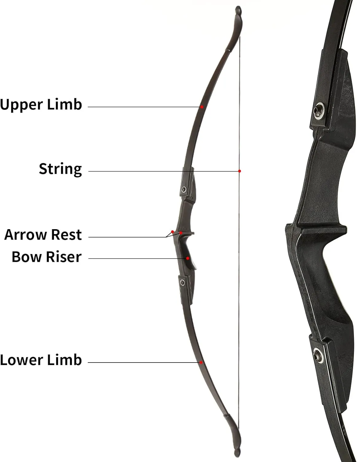 TOPARCHERY Archery 57" Takedown Youth Recurve Bow Hunting Black Long Bow for Beginner Teenagers Right Left Hand Black - Draw Weight 20lbs 30lbs 40lbs
