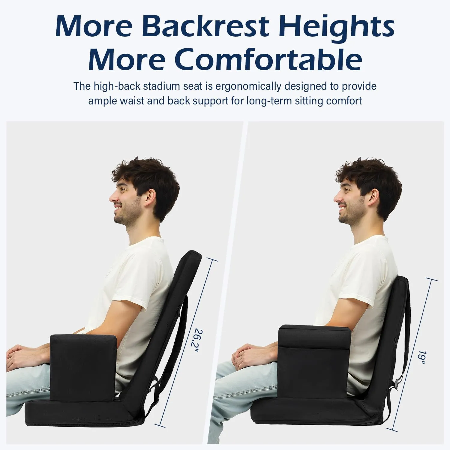 TOPSKY Stadium Seat with High Back Support, 26.2”Height, 19.1”Width (Seat 17.7”), Wide Bleacher Seats with 2 Hook, Picnic Seat，XY-CR-693-W43H(1PCS Black)