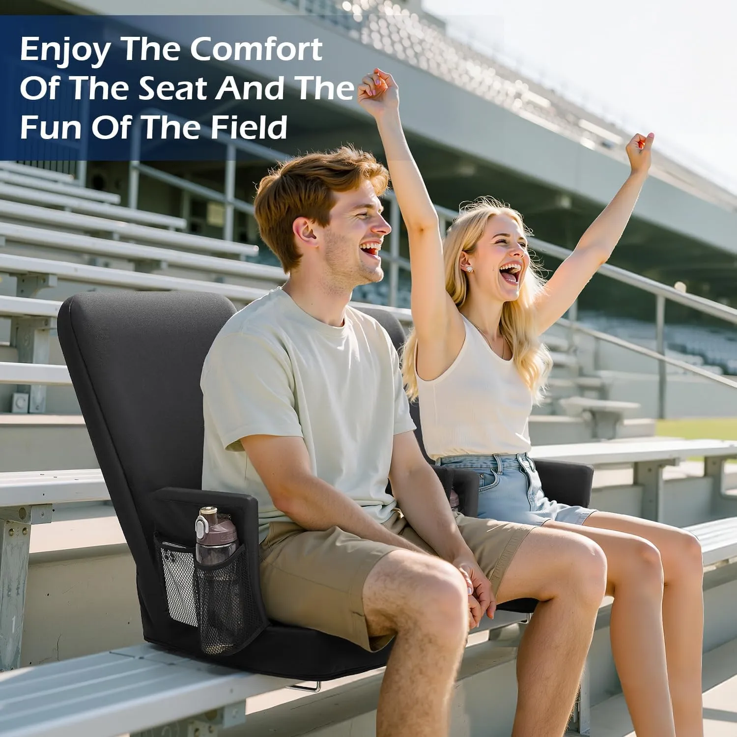 TOPSKY Stadium Seat with High Back Support, 26.2”Height, 19.1”Width (Seat 17.7”), Wide Bleacher Seats with 2 Hook, Picnic Seat，XY-CR-693-W43H(1PCS Black)