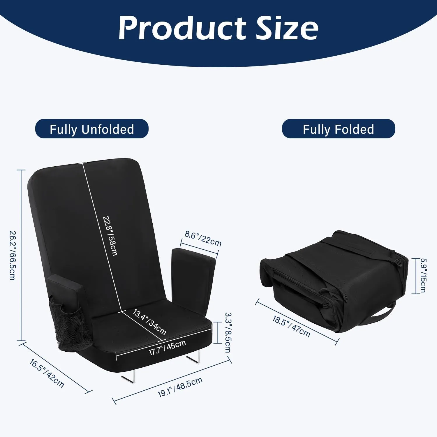 TOPSKY Stadium Seat with High Back Support, 26.2”Height, 19.1”Width (Seat 17.7”), Wide Bleacher Seats with 2 Hook, Picnic Seat，XY-CR-693-W43H(1PCS Black)