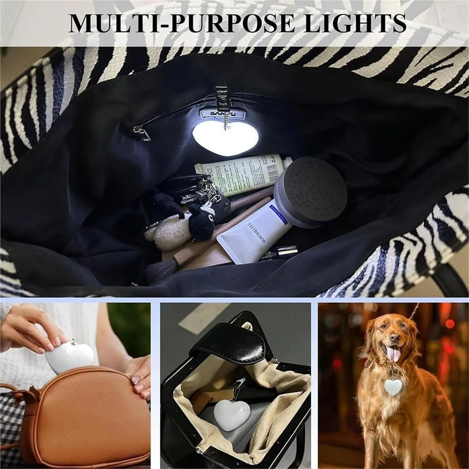 Touch Activated Purse Light, Purse Light Handbag Light, Heart Purse Light, Purse Light with Automatic Sensor, Small Portable Glow Purse Light, Mini Touch Purse LED Lamp (d*2pc)