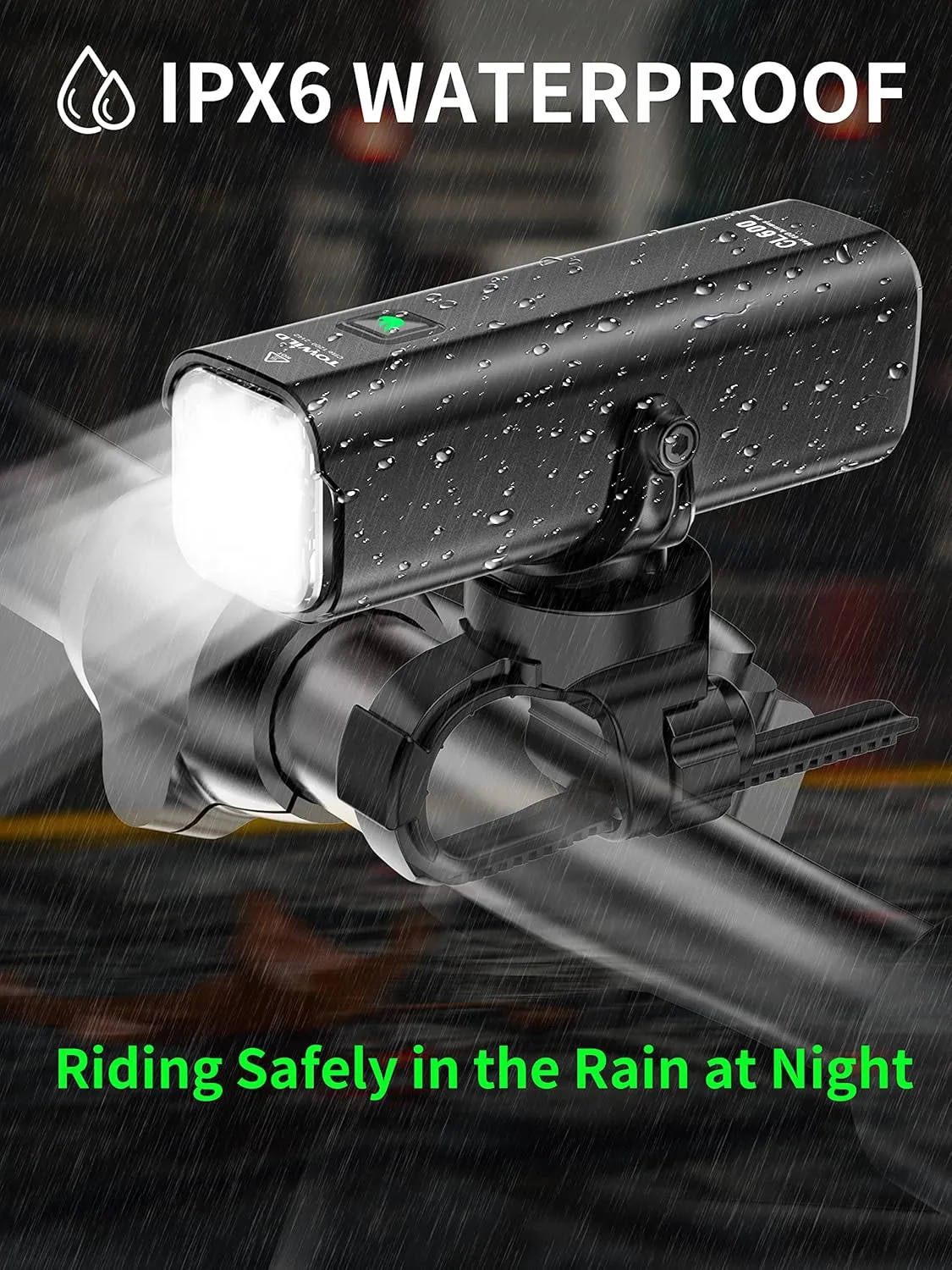 TOWILD Bike Lights for Night Riding,Compatible with Garmin/GoPro Mount,600 Lumen Bike Headlight,2000mAh Rechargeable Battery,Waterproof Bike Front Light for Commuter Cyclists-Fits All Bikes