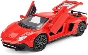 Toy Car Model Red Aventador Pull Back Vehicles Diecast with Light & Sound