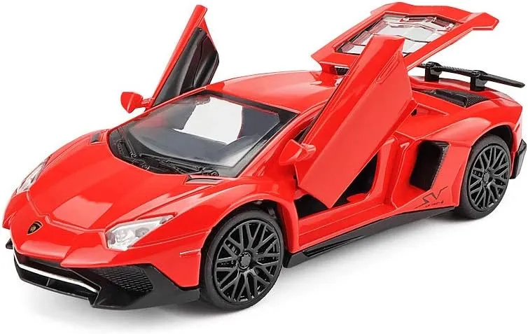 Toy Car Model Red Aventador Pull Back Vehicles Diecast with Light & Sound