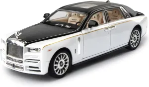 Toy Car Rolls-Royce 1/24 Phantom Model Alloy Collectibles Diecast Vehicles with Sound and Light (Black/White)