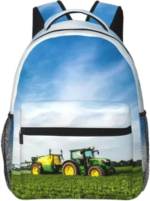 Tractor And Green Farmland Backpack Laptop Backpack Sports Travel Shoulder bag Light casual backpack