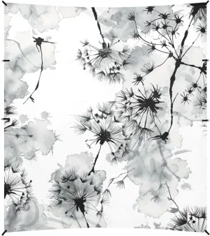 tradictional Chinese Ink Painting Dandelion Ash Beach Tent UPF50  Protection Easy Setup Sun Shelter with Sandbags & Sand Shovel for Camping, Picnics, Backyard