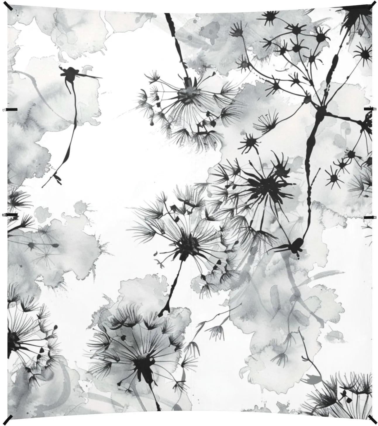 tradictional Chinese Ink Painting Dandelion Ash Beach Tent UPF50  Protection Easy Setup Sun Shelter with Sandbags & Sand Shovel for Camping, Picnics, Backyard