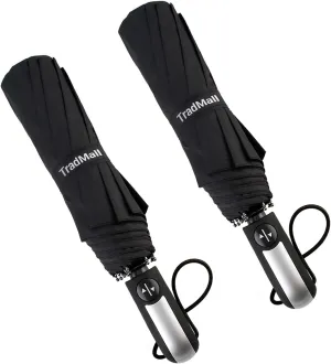 TradMall 2 Pack Travel Umbrella Windproof 46/56 Inches Large Canopy Reinforced Fiberglass Ribs Auto Open & Close