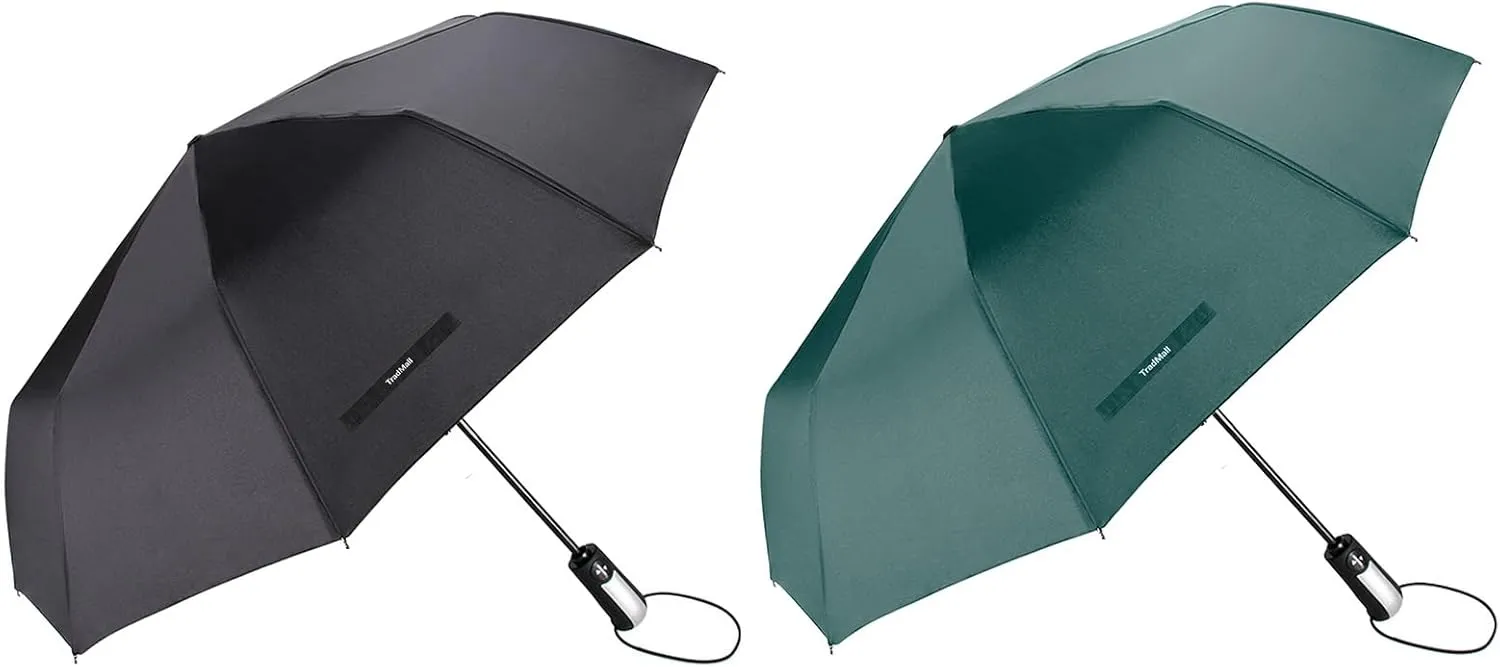 TradMall 2 Pack Travel Umbrella Windproof 46/56 Inches Large Canopy Reinforced Fiberglass Ribs Auto Open & Close