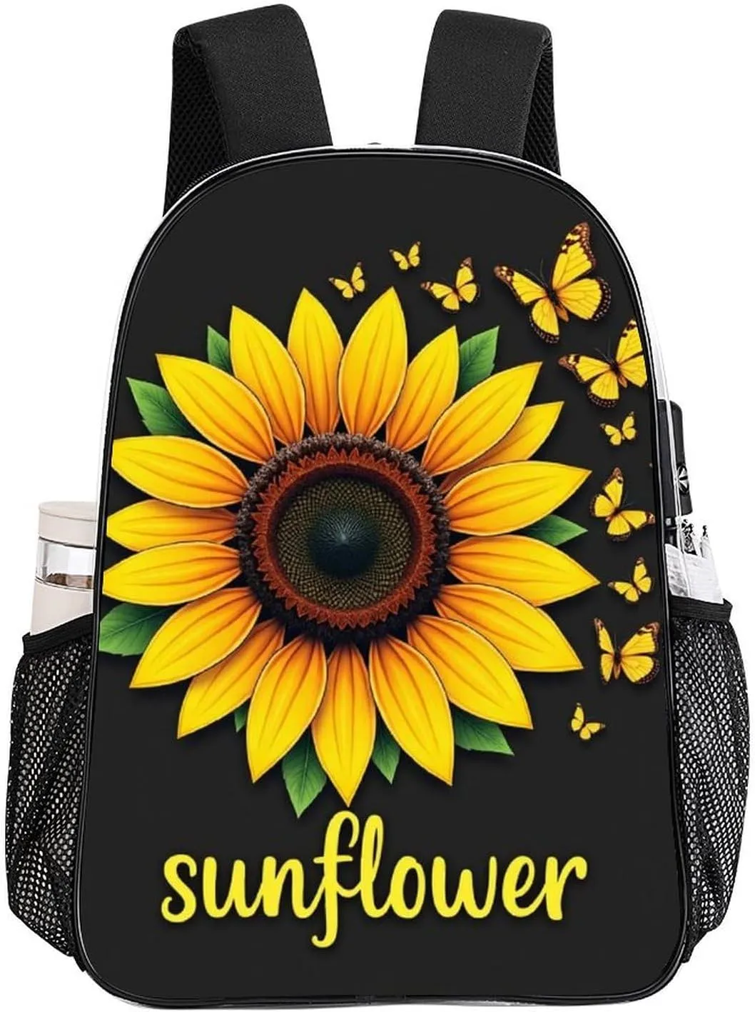 Transparent Daypack Backpack for Sports Travel Running - Big Capacity Anti-Theft Multipurpose Carry On Bag, Butterfly Sunflower Laptop Book Bag Rucksack