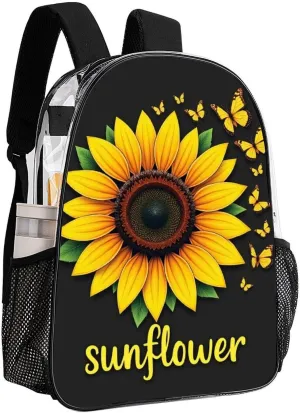 Transparent Daypack Backpack for Sports Travel Running - Big Capacity Anti-Theft Multipurpose Carry On Bag, Butterfly Sunflower Laptop Book Bag Rucksack