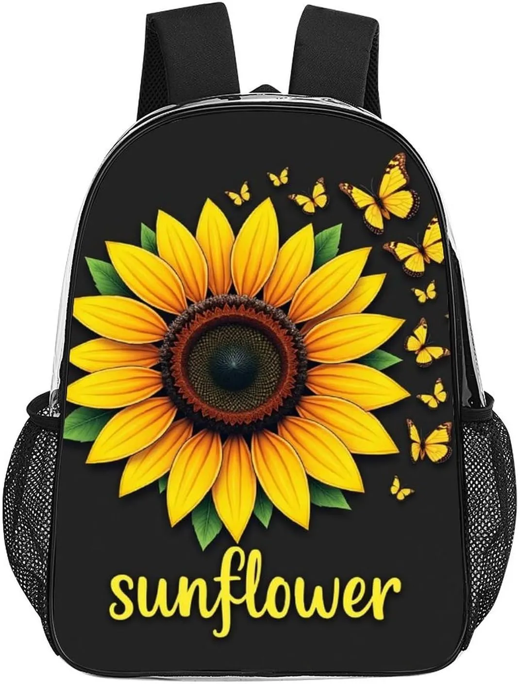 Transparent Daypack Backpack for Sports Travel Running - Big Capacity Anti-Theft Multipurpose Carry On Bag, Butterfly Sunflower Laptop Book Bag Rucksack