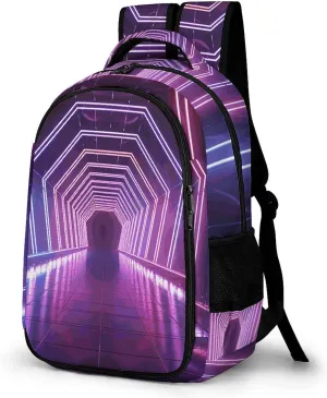 Travel Backpack for Men Women Casual Daypack Neon Lights Tunnel Laptop Backpack Computer Bag Lightweight Shoulder Bag