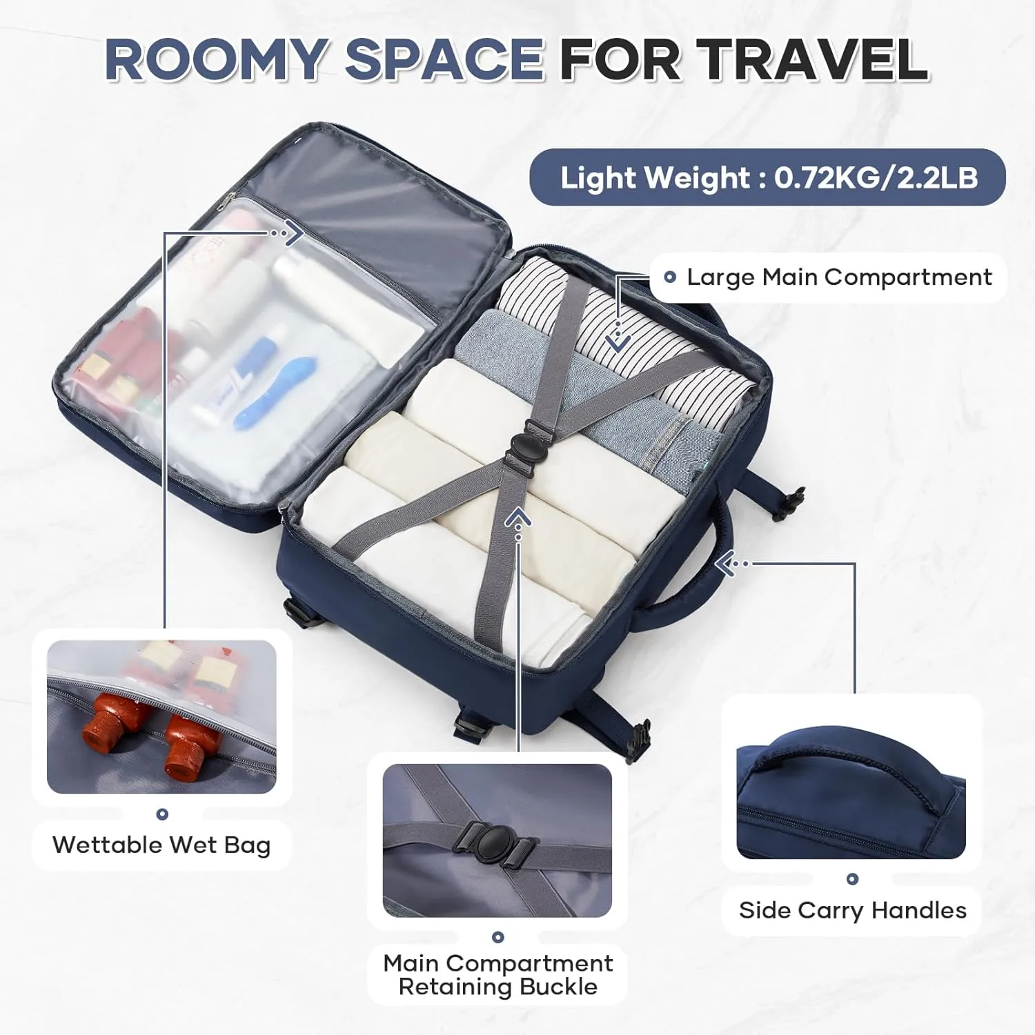 Travel Backpack For Women Men Carry on Backpack Luggage Flight Approved Personal item Travel Bag Essentials Mochila de viaje Laptop College Backpack Navy Blue