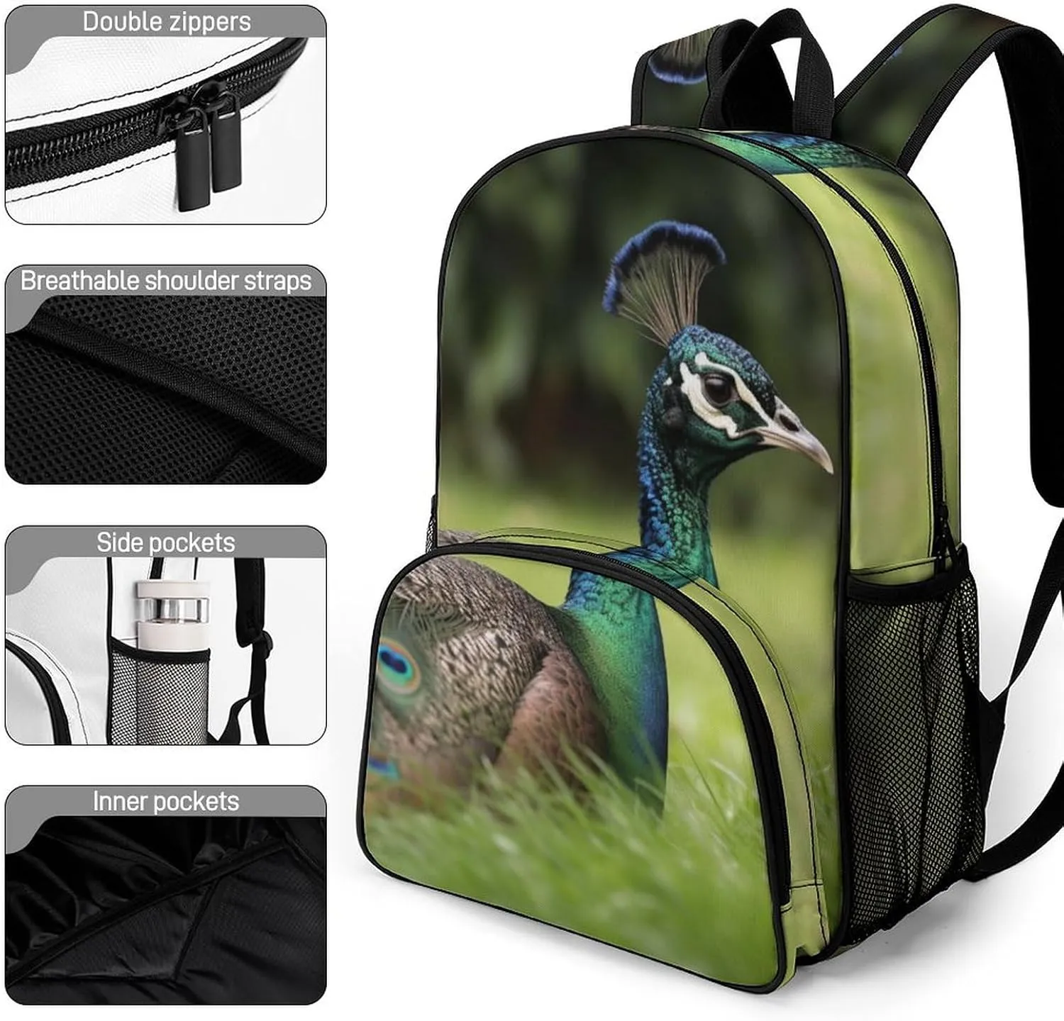 Travel Backpack for Women Men Lightweight 17 Inch Laptop Bag Animals That Open Their Tails Backpack Casual Daypack