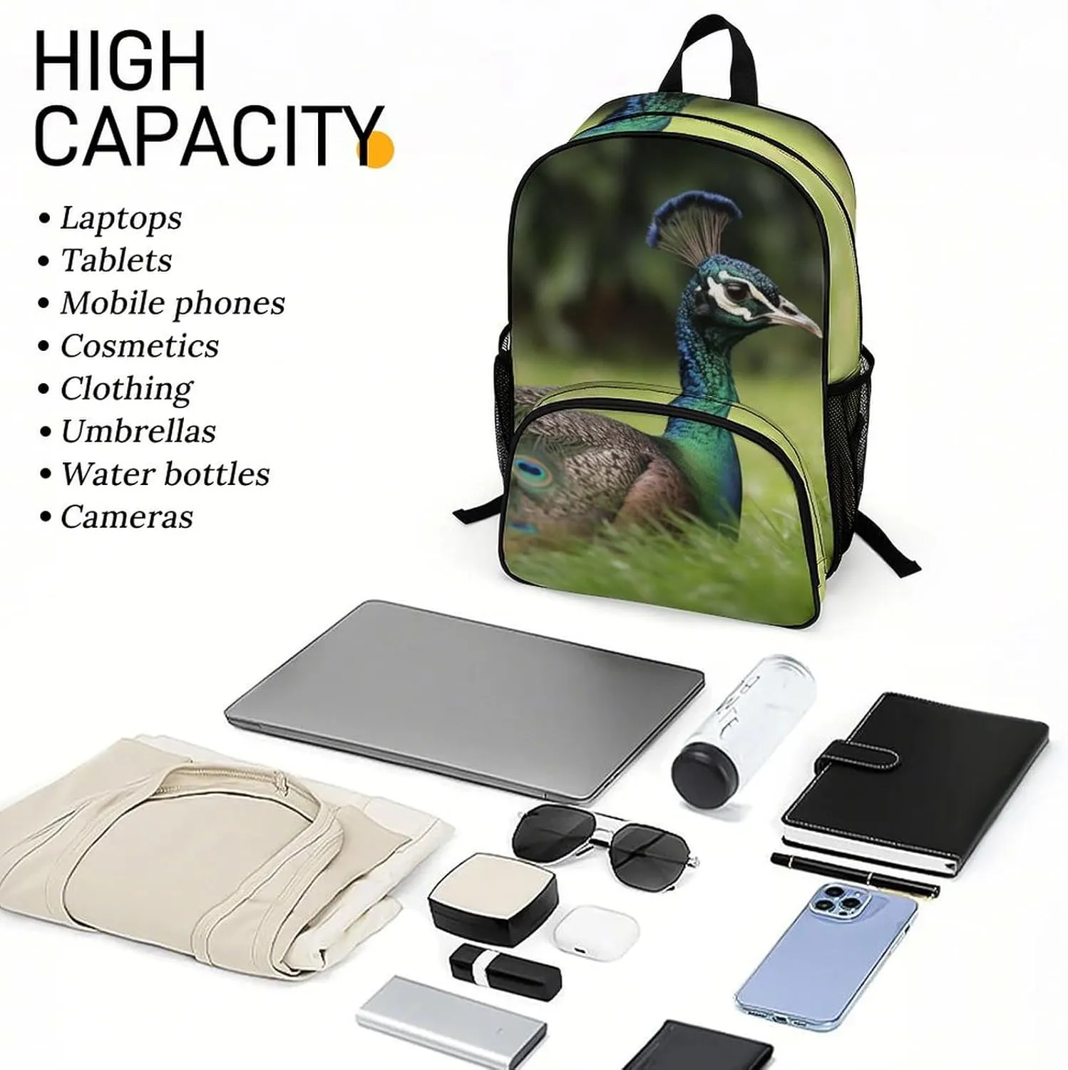 Travel Backpack for Women Men Lightweight 17 Inch Laptop Bag Animals That Open Their Tails Backpack Casual Daypack
