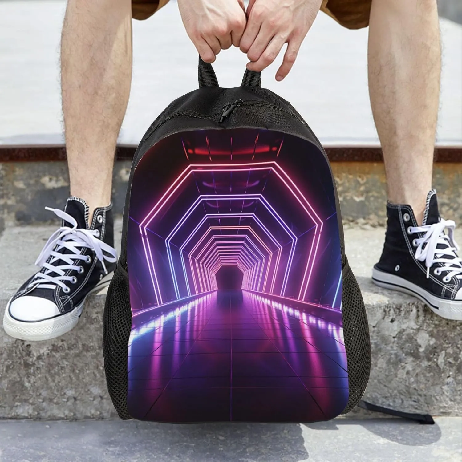 Travel Backpack Neon Lights Tunnel Carry on Backpack Lightweight Business 16inches Laptop Backpack for Men Women