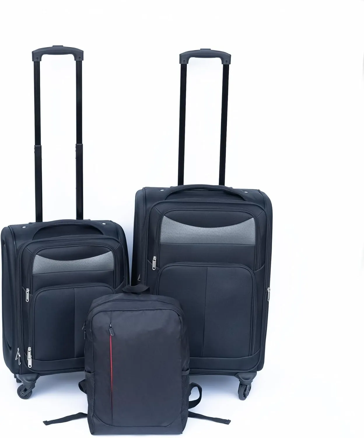 Travel Efficiently with 2-Piece Luggage Backpack Set, Ergonomic Handle and 360° Wheels, Soft Edge Design, Black