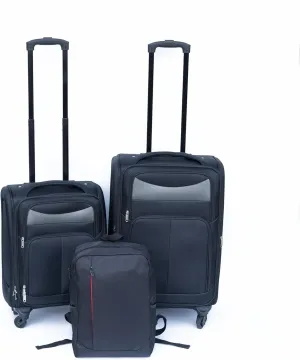 Travel Efficiently with 2-Piece Luggage Backpack Set, Ergonomic Handle and 360° Wheels, Soft Edge Design, Black