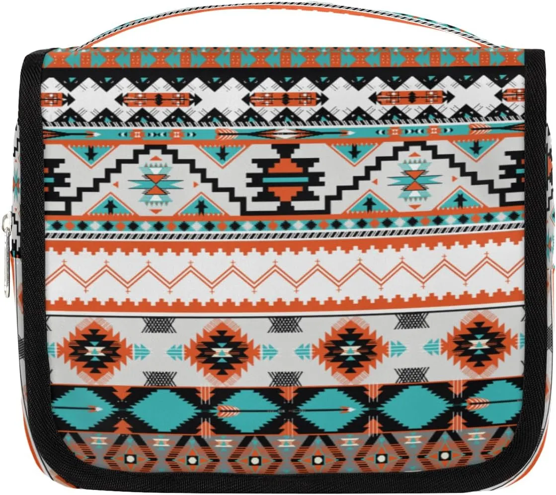 Travel Hanging Toiletry Bag for Women Men Tribe Ethnic Aztec Geometric Cosmetic Bag Waterproof Makeup Organizer for Accessories, Shampoo, Full Sized Container, Toiletries for Bathroom Shower