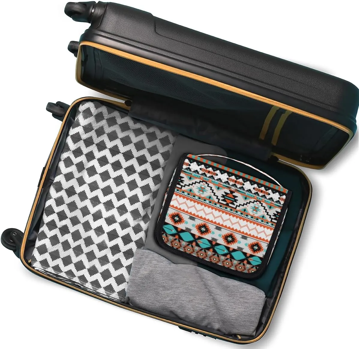 Travel Hanging Toiletry Bag for Women Men Tribe Ethnic Aztec Geometric Cosmetic Bag Waterproof Makeup Organizer for Accessories, Shampoo, Full Sized Container, Toiletries for Bathroom Shower