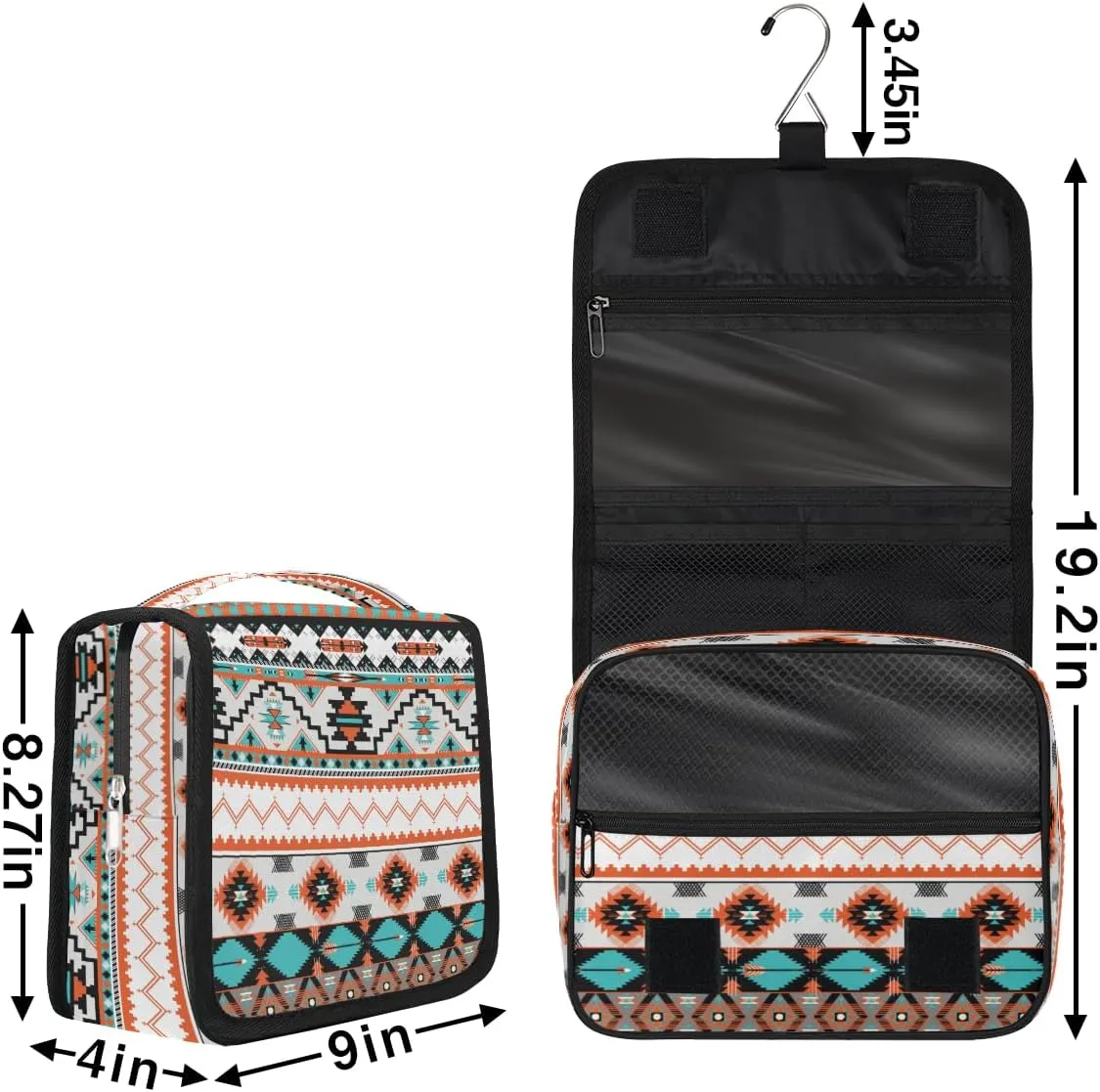 Travel Hanging Toiletry Bag for Women Men Tribe Ethnic Aztec Geometric Cosmetic Bag Waterproof Makeup Organizer for Accessories, Shampoo, Full Sized Container, Toiletries for Bathroom Shower