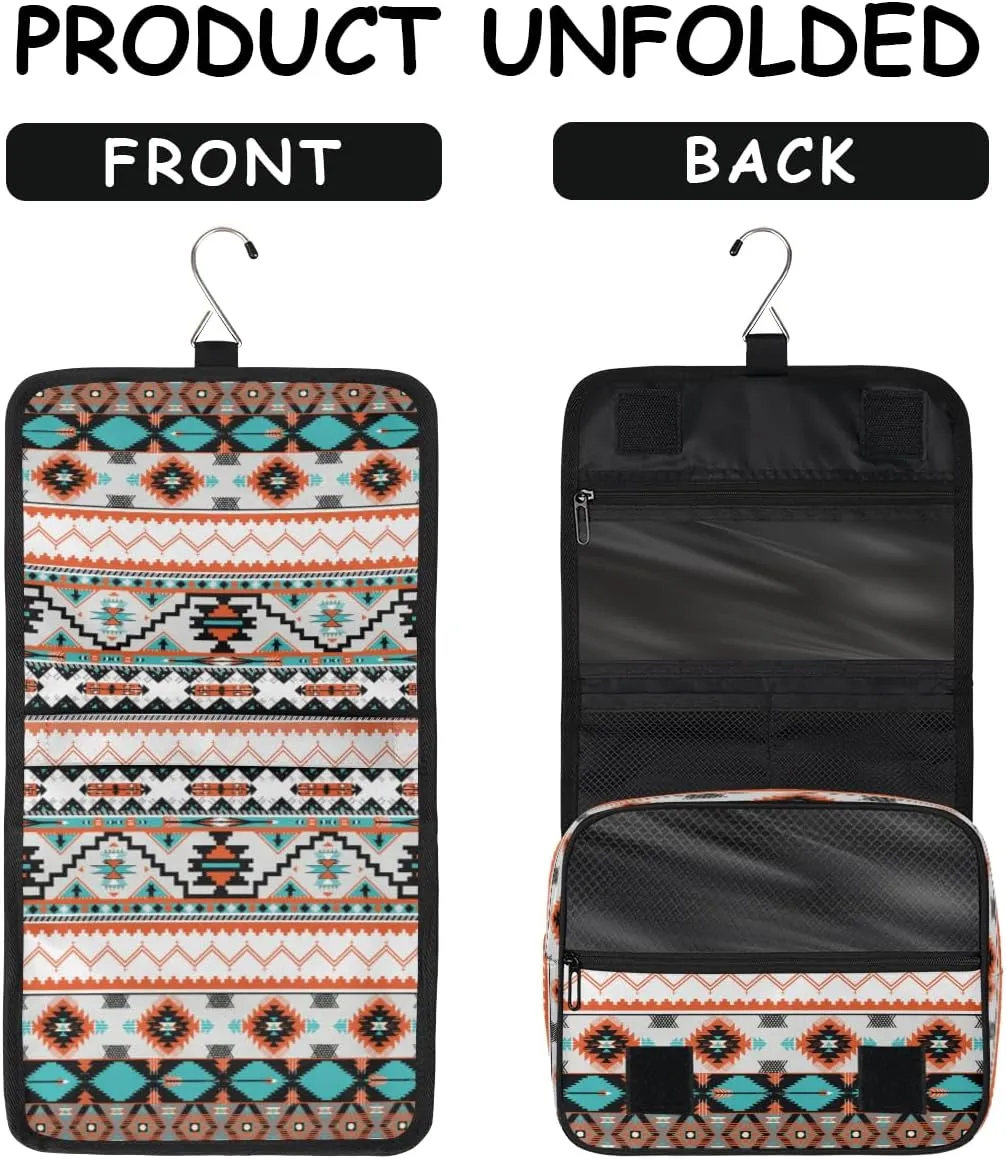 Travel Hanging Toiletry Bag for Women Men Tribe Ethnic Aztec Geometric Cosmetic Bag Waterproof Makeup Organizer for Accessories, Shampoo, Full Sized Container, Toiletries for Bathroom Shower