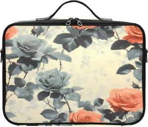 Travel Makeup Train Case Flower Coral Pink Black Grey Leaves Pattern Cosmetic Organizer Portable Storage Bag with Adjustable Dividers for Cosmetics Brushes Toiletry Jewelry Digital Accessories