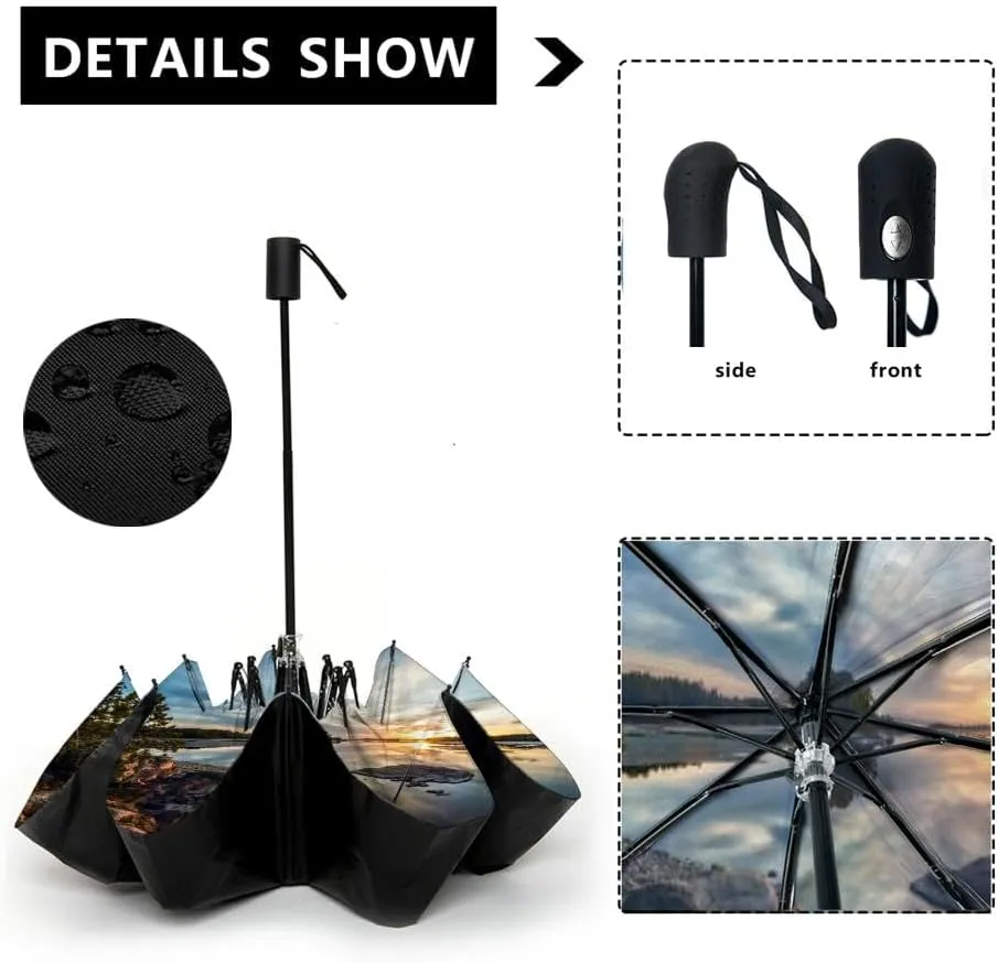 Travel Umbrella for Rain Windproof Sea Underwater Water Textured Textured Effect Automatic Cute Portable Compact Umbrella for Women Purse Backpack Car Black Sun UV Protection