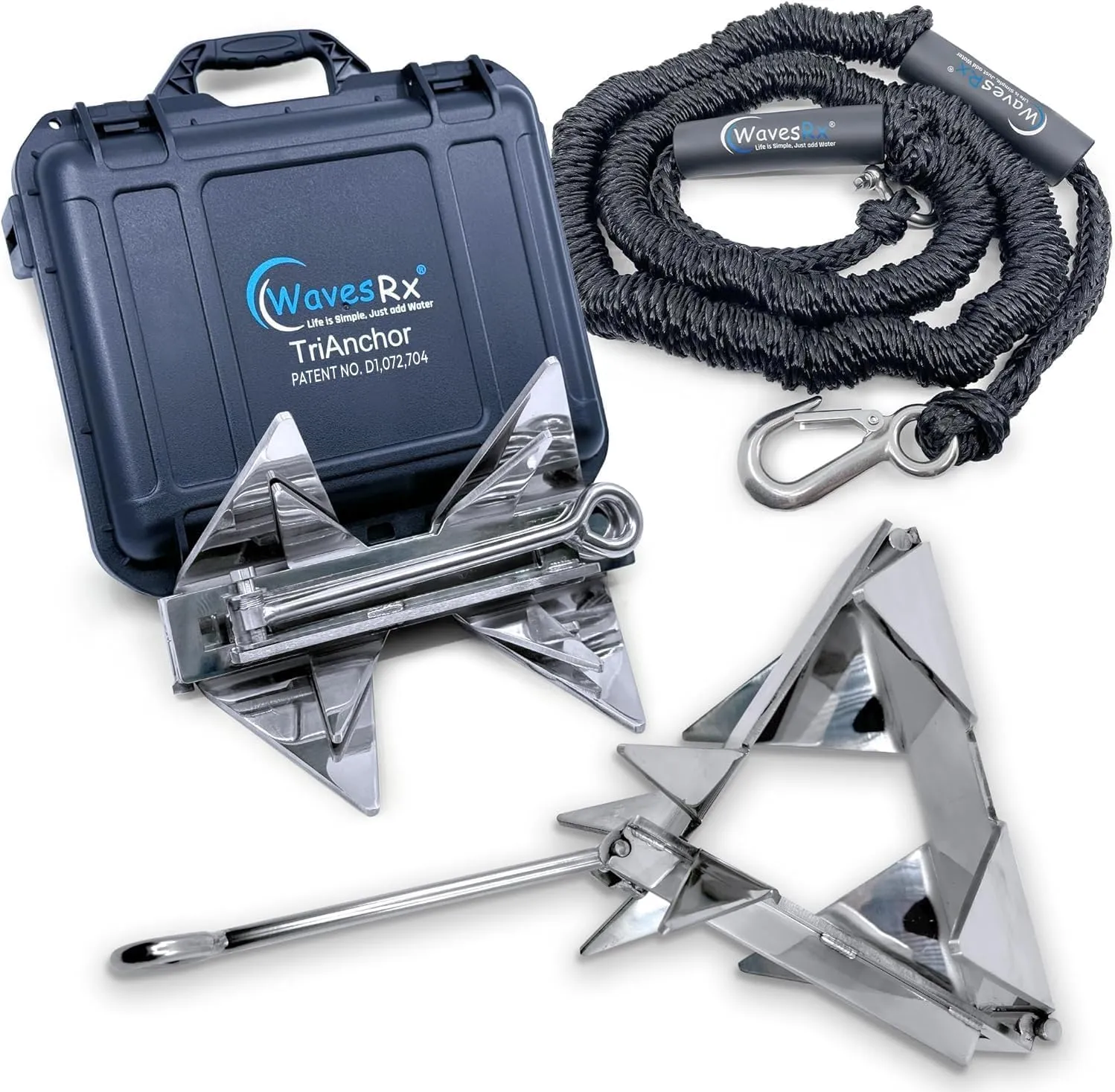 TriAnchor - Stainless Steel Folding PWC & Boat Anchor Kit | Sets Instantly for Effortless Boat & Jet Ski Anchoring | Compact Patent-Pending Design Grips Better Than Plow, Fluke or Box Anchor