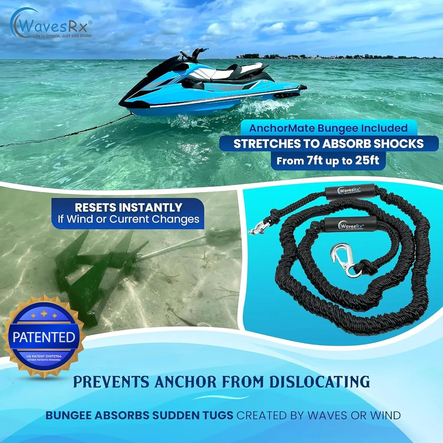 TriAnchor - Stainless Steel Folding PWC & Boat Anchor Kit | Sets Instantly for Effortless Boat & Jet Ski Anchoring | Compact Patent-Pending Design Grips Better Than Plow, Fluke or Box Anchor