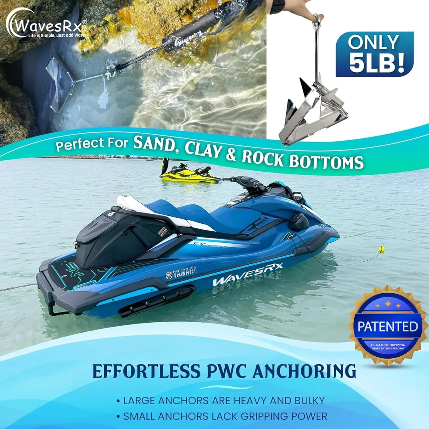 TriAnchor - Stainless Steel Folding PWC & Boat Anchor Kit | Sets Instantly for Effortless Boat & Jet Ski Anchoring | Compact Patent-Pending Design Grips Better Than Plow, Fluke or Box Anchor