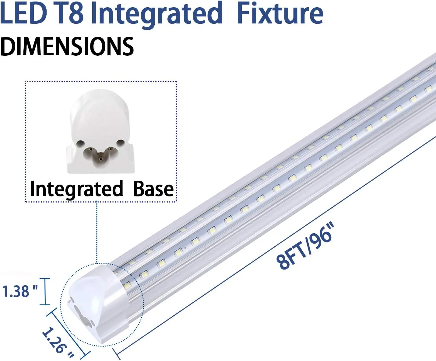 TRLIFE 8FT LED Shop Light Fixtures, 72W LED Tube Light 8FT 5000K Daylight White Dual Side T8 V-Shape Integrated 8 FT Bulbs(150W Fluorescent Light Equivalent), 8640Lm, Clear Cover(4 Pack)