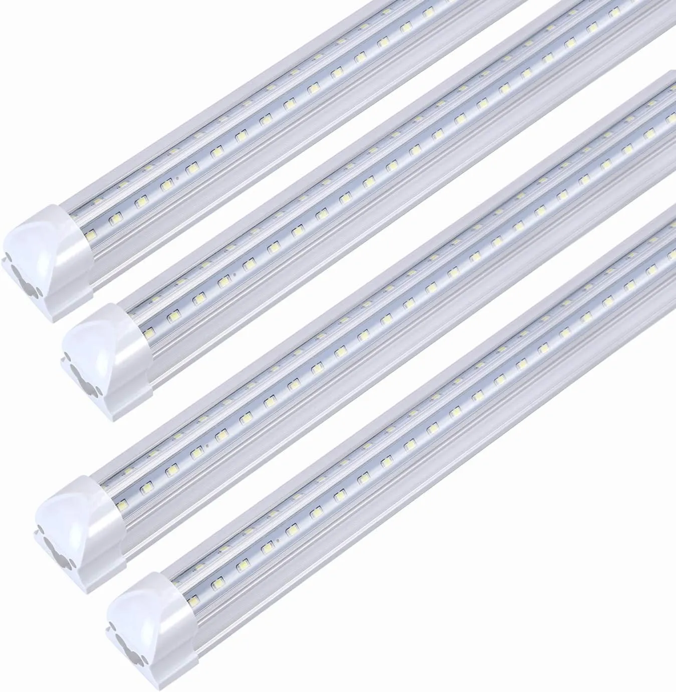 TRLIFE 8FT LED Shop Light Fixtures, 72W LED Tube Light 8FT 5000K Daylight White Dual Side T8 V-Shape Integrated 8 FT Bulbs(150W Fluorescent Light Equivalent), 8640Lm, Clear Cover(4 Pack)