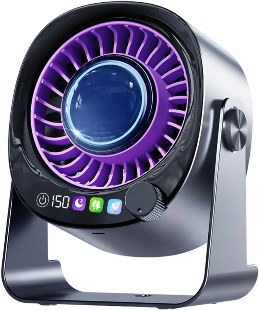 Ultra-Quiet Rechargeable Desk Fan with Digital Display - Wall Mountable USB Desktop Fan, 150 Speeds & 120° Tilt, 4000mAh Battery for Bedroom Office Kitchen Camping Travel.