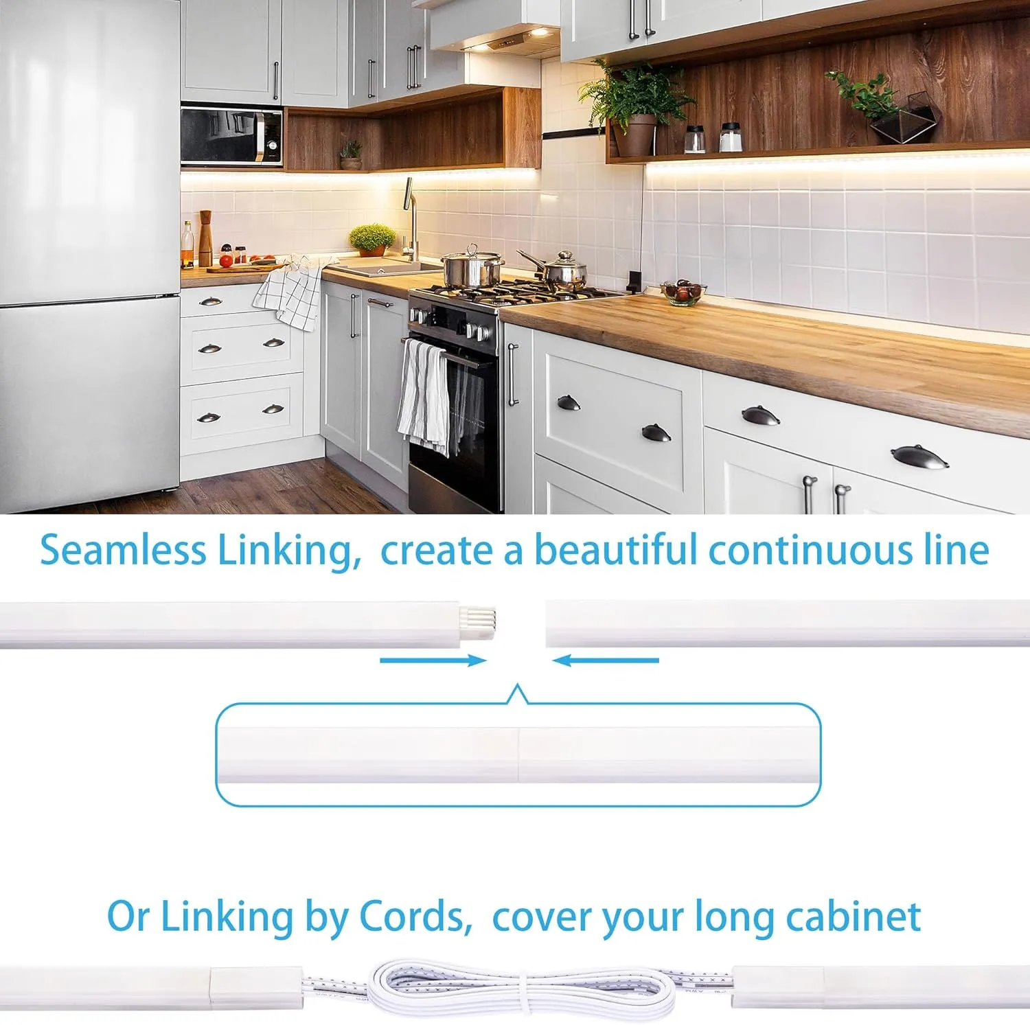 Under Cabinet Lights, Plug in, Seamlessly Linkable 12 Inch, 6 Bars Switch Extensions, Under Counter Lighting for Kitchen, Closet, Gun Safe, Shelf, Display Case, LED 3000k Warm White