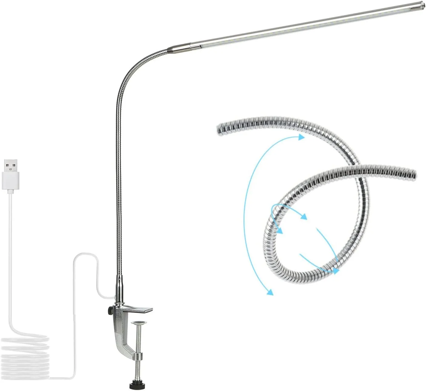 USB LED Desk Lamp, Adjustable Clip On Nail Lamp Light Eye Care Gooseneck 360° Swivel with Switch LED Clamp Light for Manicure Reading Tattoo
