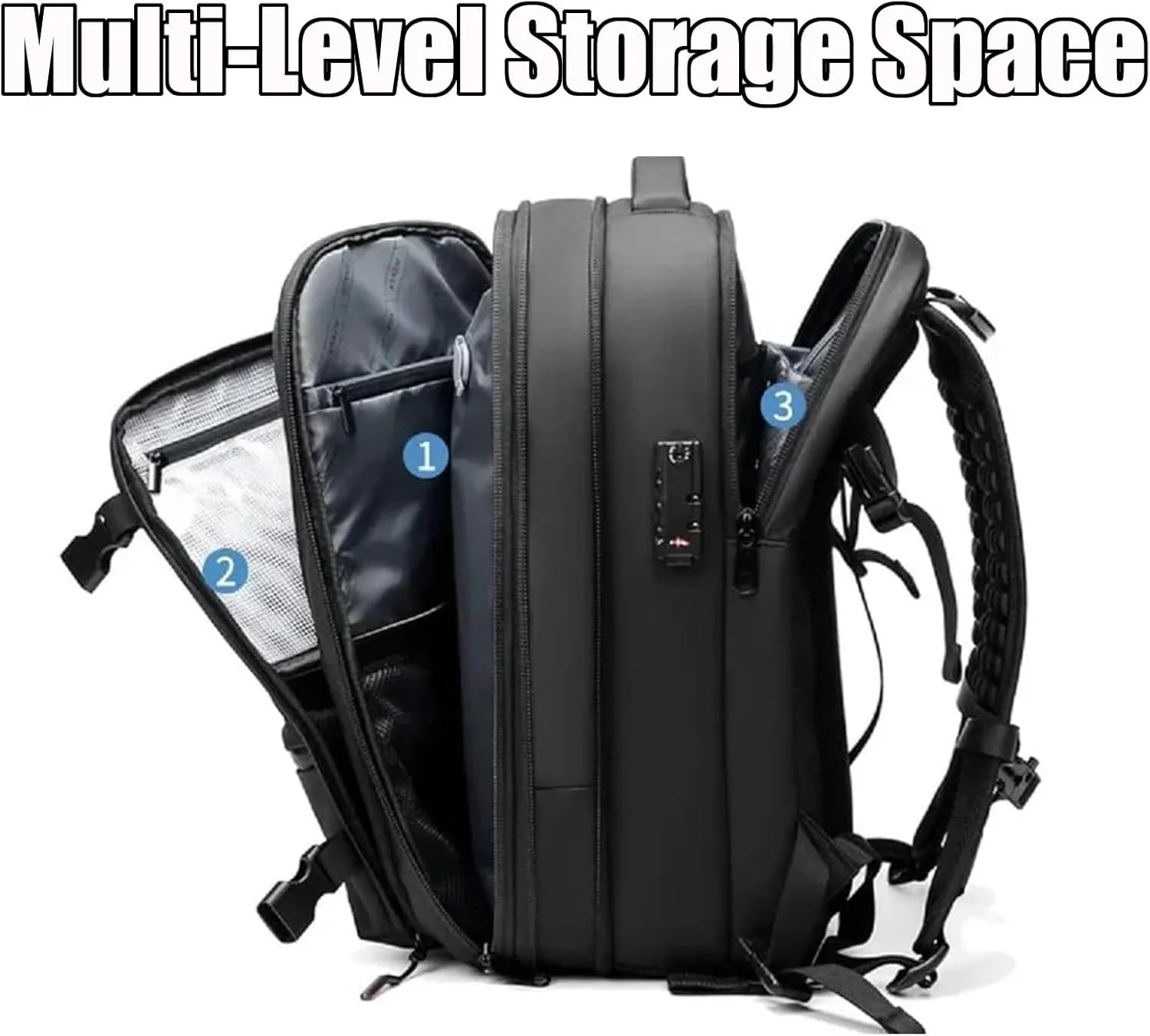 Vaccage 60L Expandable Travel Smart Backpack with Vacuum Compression, Black with Air Pump