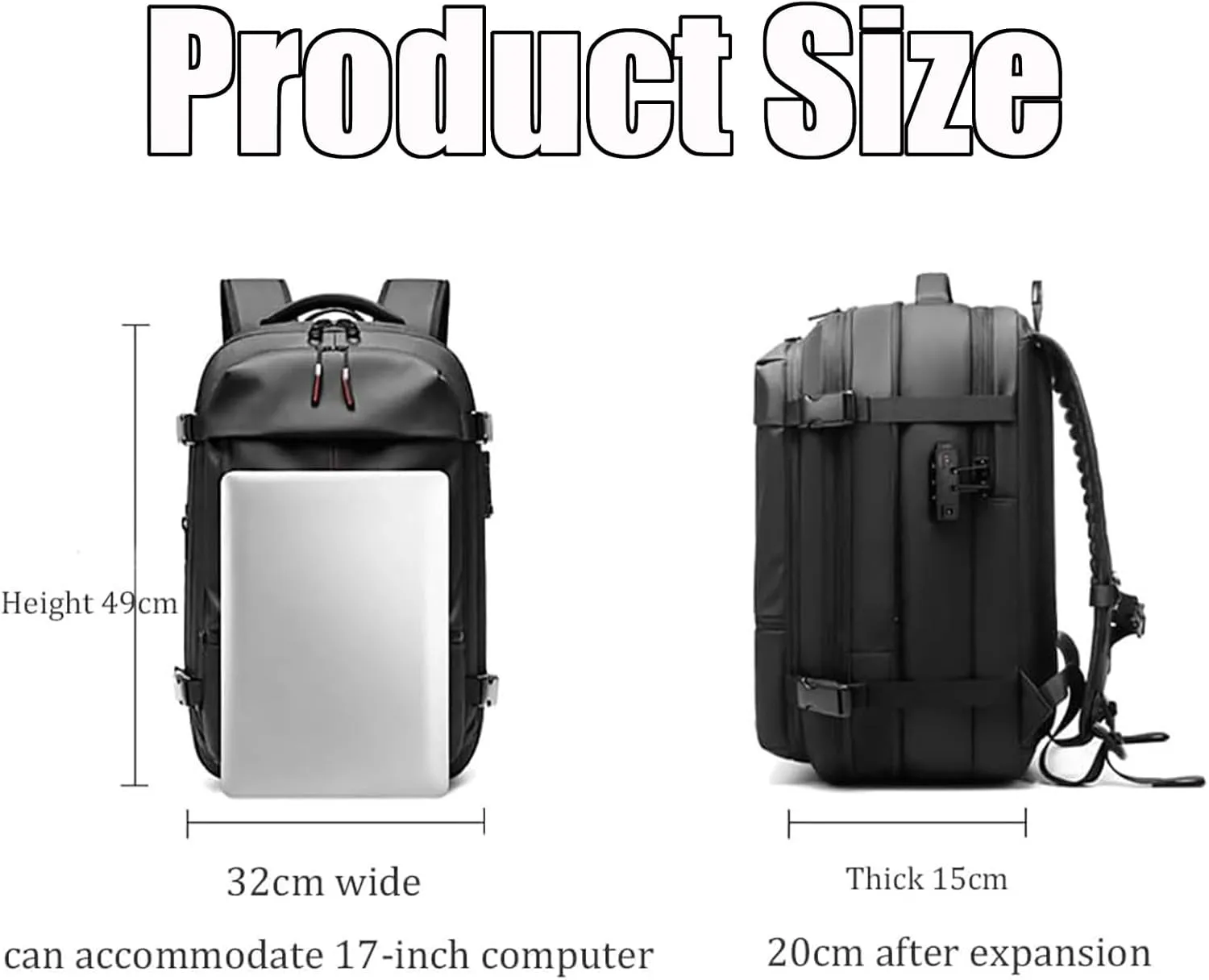 Vaccage 60L Expandable Travel Smart Backpack with Vacuum Compression, Black with Air Pump