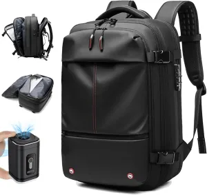 Vaccage 60L Expandable Travel Smart Backpack with Vacuum Compression, Black with Air Pump