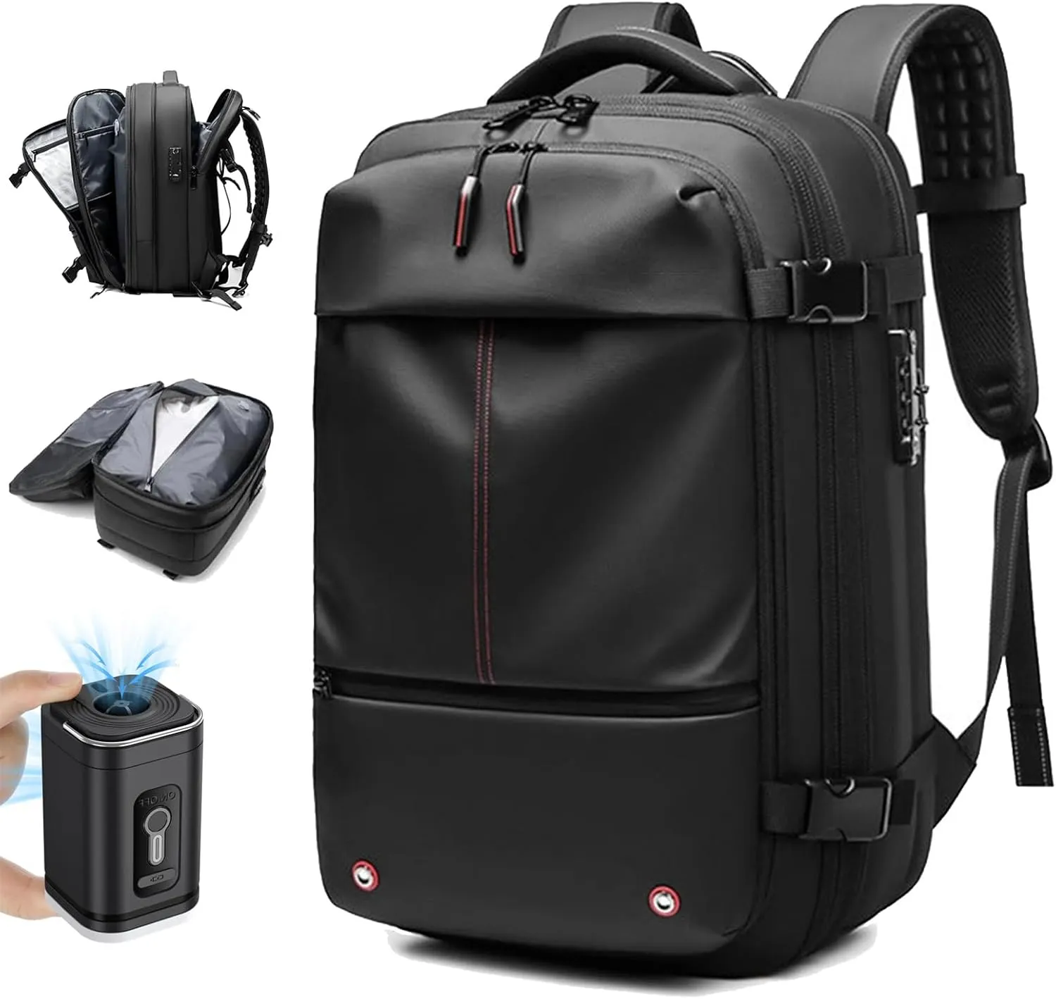 Vaccage 60L Expandable Travel Smart Backpack with Vacuum Compression, Black with Air Pump