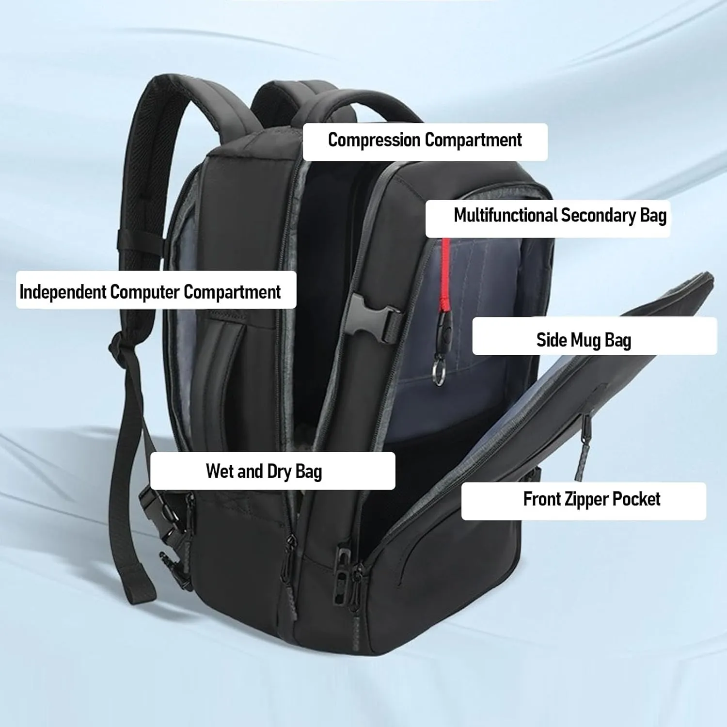 Vacuum Backpack, 30L Expandable Travel Compression Backpack with Wet Dry Separation for Business College Camping (Black)