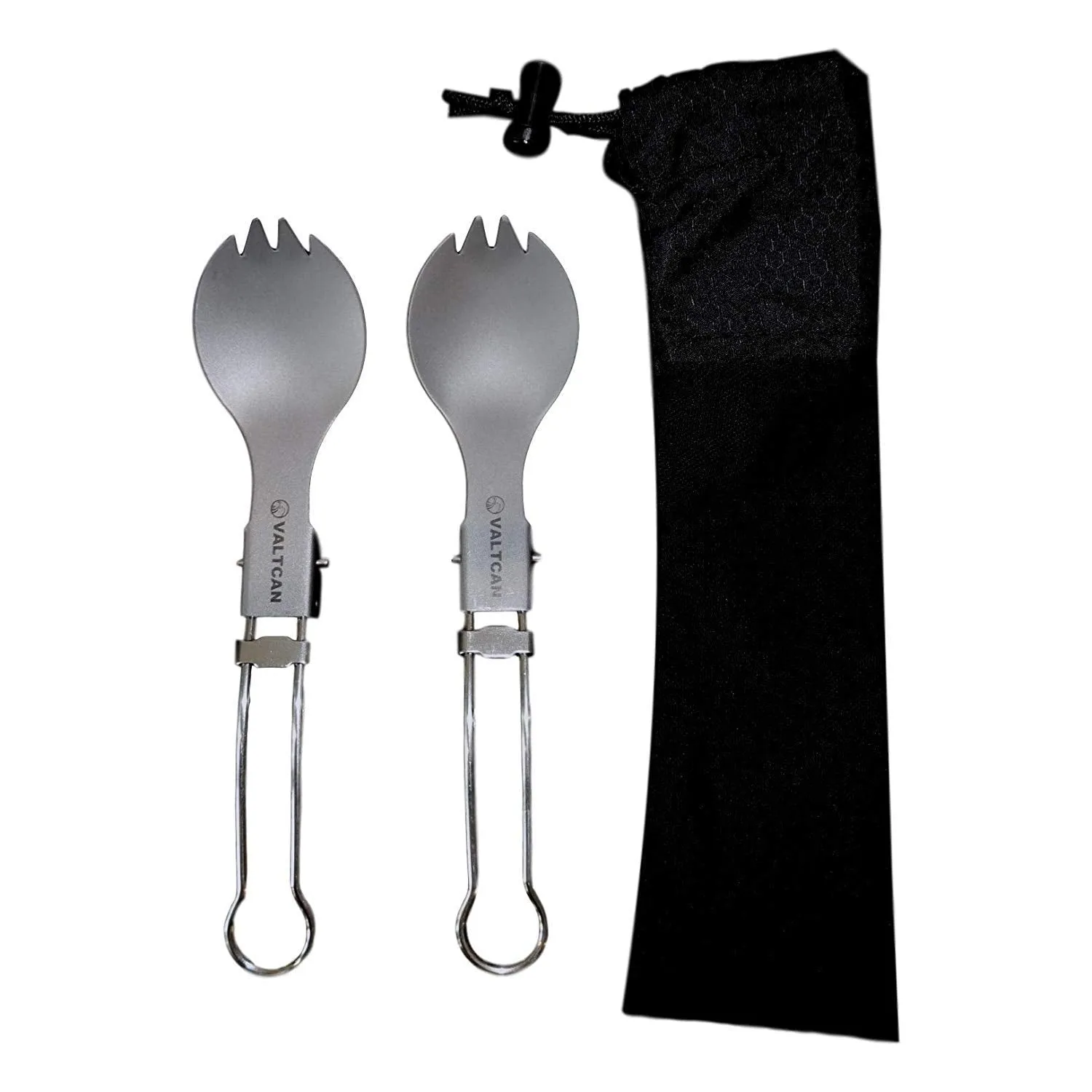 Valtcan Titanium Folding Spork Set with Carrying Bag 2 Pack 18.4g