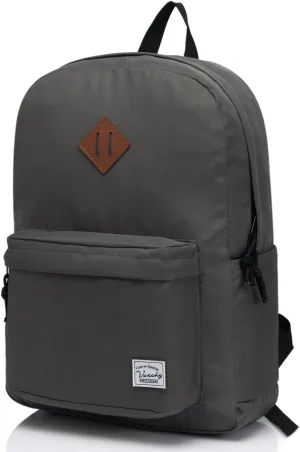 VASCHY Lightweight Backpack for School, Classic Basic Water Resistant Casual Daypack for Travel with Bottle Side Pockets (Gray)