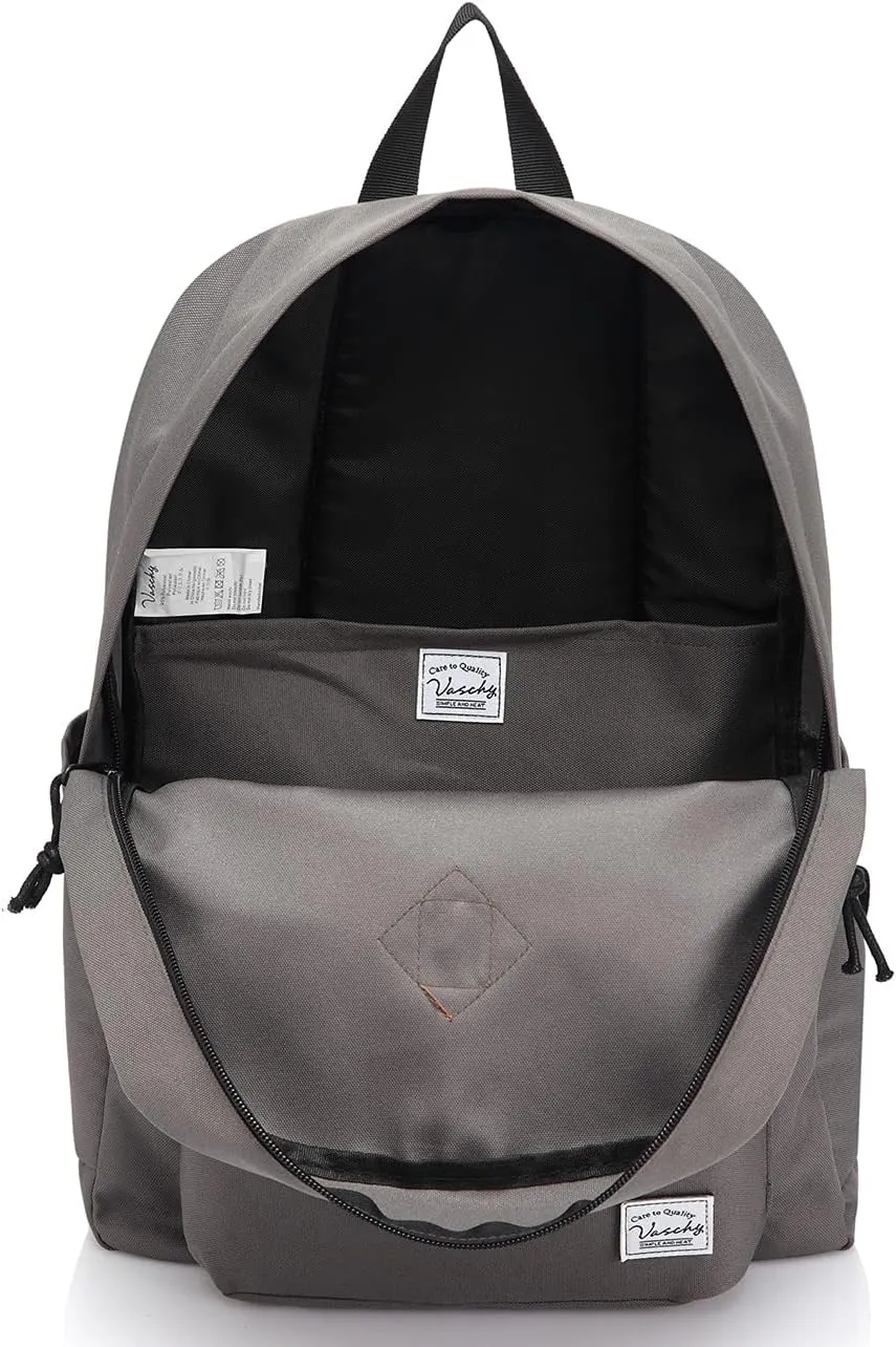 VASCHY Lightweight Backpack for School, Classic Basic Water Resistant Casual Daypack for Travel with Bottle Side Pockets (Gray)